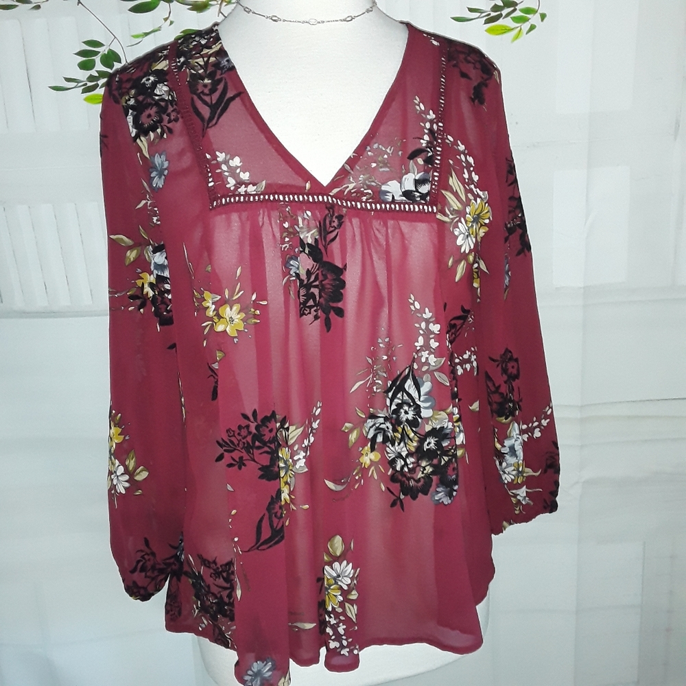 Burgundy Floral Print Top